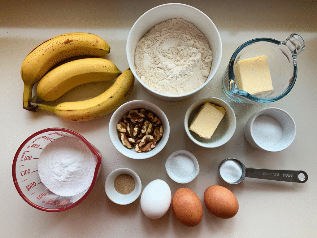 Ingredients for Nana's Banana Nut Bread Recipe