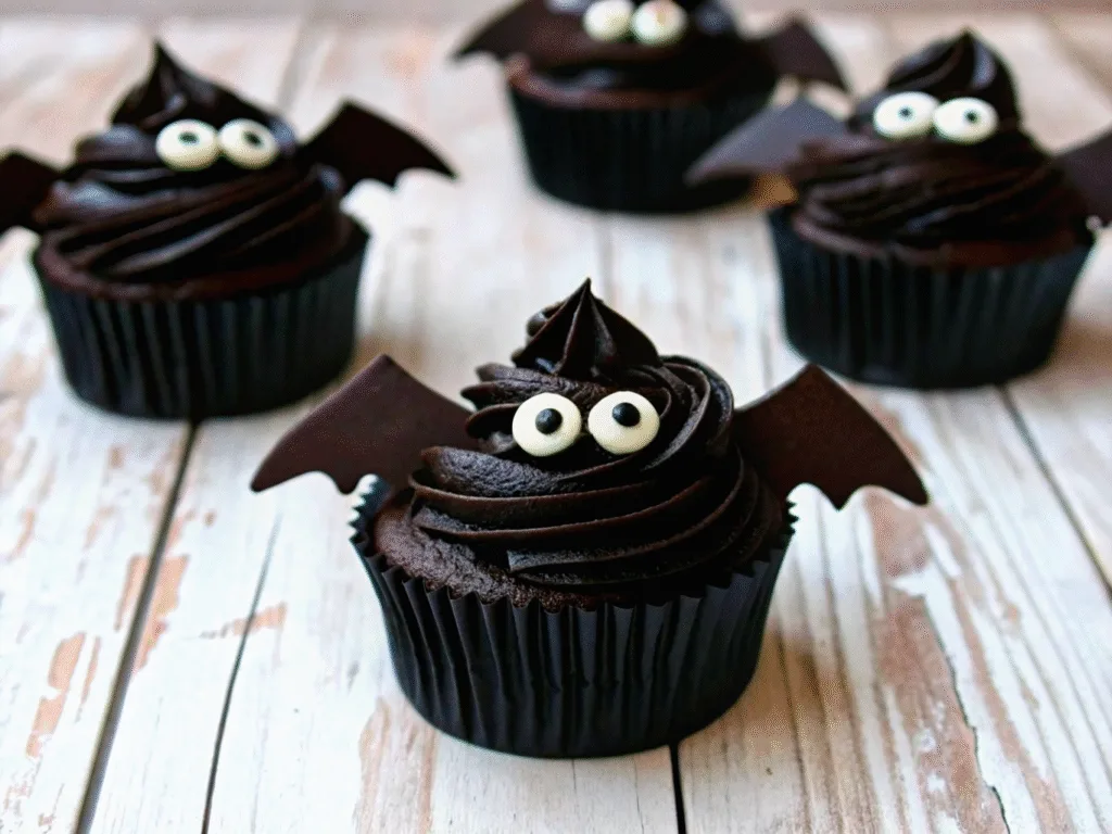 image of Spooky Bat Cupcakes Recipe